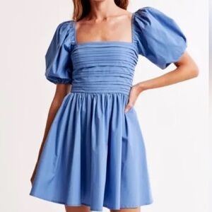 Abercrombie & Fitch Emerson Poplin Puff Sleeve Mini Dress Blue Small